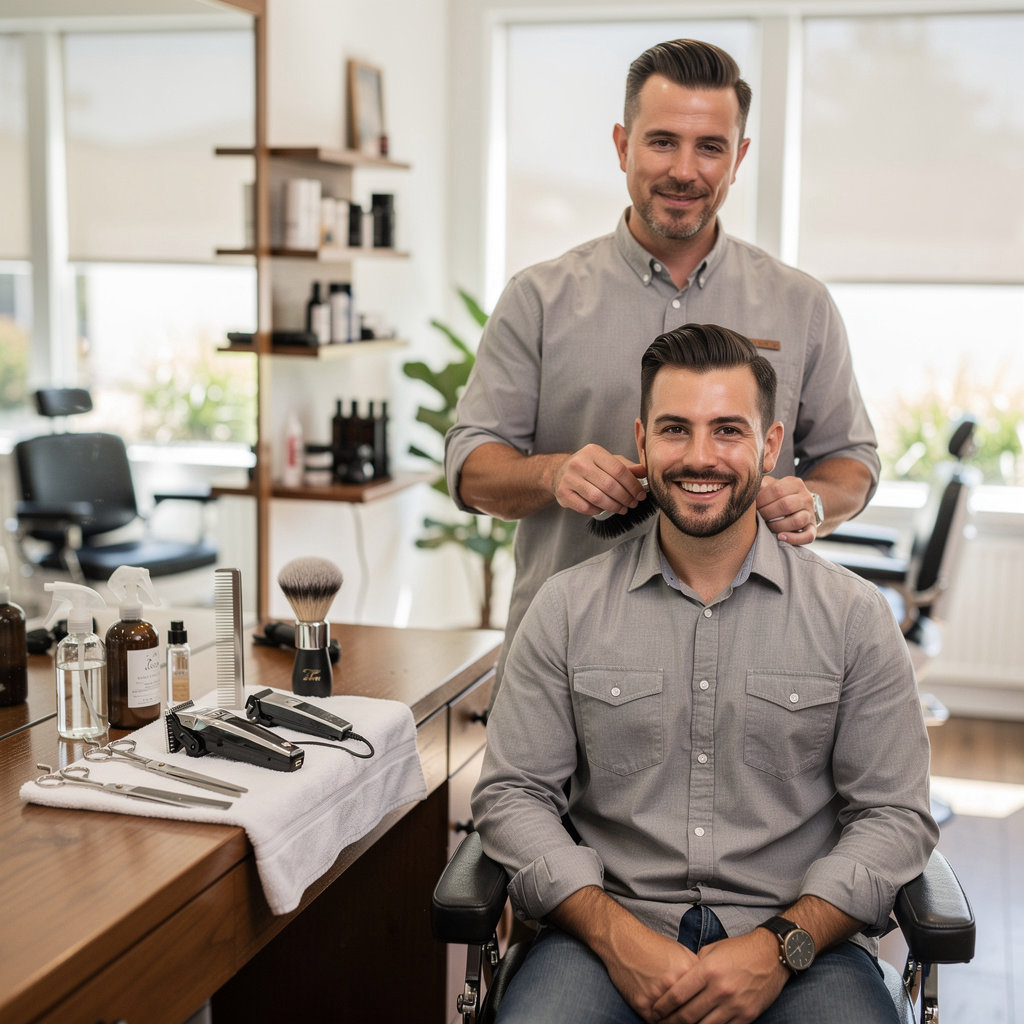 The Palms Barber Shop professional providing a classic haircut in our Santa Barbara barbershop